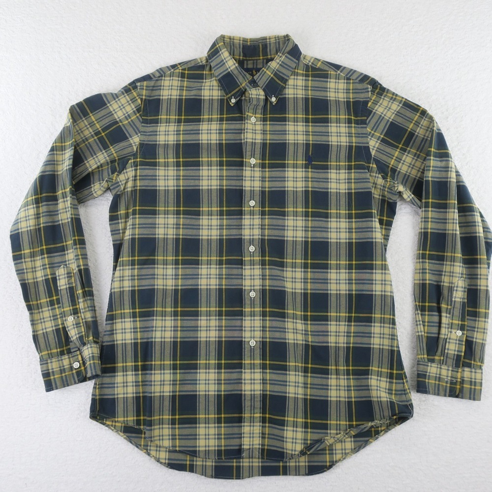 Ralph Lauren Long Sleeve Button Up Shirt Mens Large Yellow Green Blue Cotton‎